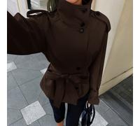 Shein Abrigo tipo gabardina para mujer, nuevo para otoño/invierno, marrón, elegante, minimalista, casual, para uso diario, ir al trabajo, citas románticas y