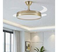 Shein ABRILA Ventilador DC 59w Micenas Blanco/Niquel/Cuero 4 Aspas Transp. 106d 6 Veloc. 6980lm 3 Colores C/remoto Con mando a distancia INCLUIDO Regulable