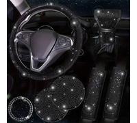 Shein Accesorios de coche para mujer: Funda brillante para volante, Tapete brillante para portavasos, Almohadilla brillante para cinturón de , Pegatina circ