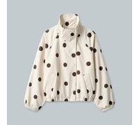 Shein ACKCER Chaqueta tipo gabardina corta para mujer, otoño/invierno, beige y negro con lunares, cuello alto, manga murciélago, manga larga, holgada y over