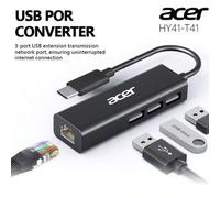 Shein Adaptador Acer 4 en 1 tipo C con puerto Ethernet RJ45, 3 puertos de datos USB, concentrador Ethernet de 10 Gb/s, adecuado para portátiles, PC, tableta