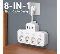 Shein Adaptador de viaje con 4 tomas de corriente AC de la UE, 3 puertos USB, 1 puerto Tipo-C, cable flexible, adaptador de expansión adecuado para el hogar