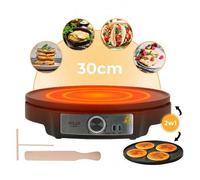 Shein ADLER AD 3093 Máquina Eléctrica para Crepes 1600W, Sartén Antiadherente de 30cm con Placa Removible de Doble Cara, Control de Temperatura Ajustable, D