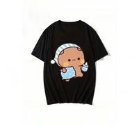 Shein Adorable camiseta gráfica con Bubu Panda y Dudu Bear para parejas: una camiseta retro de manga corta suave y acogedora con un diseño geométrico, perfe