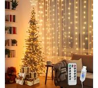 Shein Aigostar 3*3m 300 LED Cortina de Luces Navidad, Alambre de Cobre Guirnaldas Luces con Control Remoto, 8 Modos Cadena de Luces Brillo Ajustable y con T