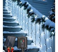 Shein Aigostar Cortina Luces Navidad para Exterior Solares, 3M+5M*0.4M 100 LED 8 Modos, Cortinas de Luz Navidad Exterior, IP65, Visualización del nivel de b