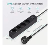 Shein Aigostar Regleta Enchufes, Alargador Enchufe de 4 Enchufes con Interruptor, Cable de 3 Metros, Negro