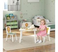 Shein AIYAPLAY Mesa y Sillas Infantiles de 3 Piezas, Mesa Infantil con 2 Sillas de Madera de Pino, Juego de Muebles con Dibujos de Leones para niños de +3 A