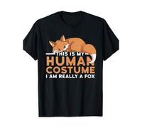Shein Al frente está mi disfraz "humano", en realidad soy un zorro. Camiseta de manga corta con cuello redondo y estampado de Halloween, cómoda y transpirab