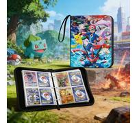 Shein Álbum de colección de cartas Pokémon | Carpeta de anillas de PU, incluye 50 fundas transparentes extraíbles y 400 bolsillos doble cara de 9 x 6 cm, ad