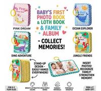 Shein Álbum de fotos de bebé "Mi primer álbum de fotos", recuerdos del crecimiento del bebé con dinosaurios, artículos esenciales para bebés, álbum de fotos