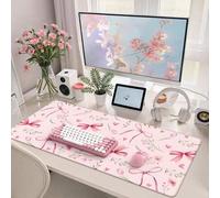 Shein Alfombrilla de ratón de gran tamaño con patrón floral de tulipanes en acuarela rosa, base de goma antideslizante súper grande, adecuada para mujeres y