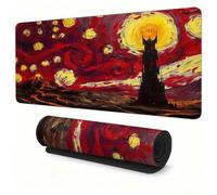 Shein Alfombrilla de ratón para juegos con diseño de la Noche Estrellada de Van Gogh y la Torre Oscura de Mordor, tapete de escritorio grande extendido con