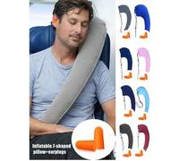 Shein Almohada de viaje plegable y inflable de colores, con tapones para los oídos y un juego completo de suministros de descanso para viajes de larga dista