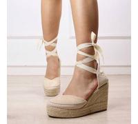 Shein Alpargatas con cuña alta y plataforma para mujeres, con correas de tobillo, suela de esparto. Entrega estimada 1-3 días laborables (Península). Estilo