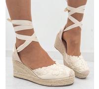 Shein Alpargatas cuña minimalista para mujer,sandalia cuña con suela antideslizantes y de cuerda tejida para mujer,con diseño de floral muy lindo y alta cal