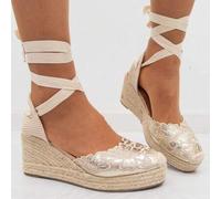 Shein Alpargatas cuña minimalista para mujer,sandalia cuña con suela antideslizantes y de cuerda tejida para mujer,con diseño de floral muy lindo y alta cal