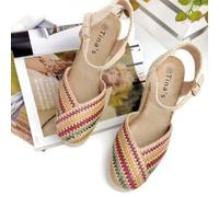 Shein Alpargatas cuñas altas de espartos para mujer, tacón 10.5cm, estilo valenciana, con plataforma de 3cm, diseño trenzado, , tira al tobillo, suela liger