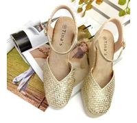 Shein Alpargatas cuñas altas de espartos para mujer, tacón 10.5cm, estilo valenciana, con plataforma de 3cm, diseño trenzado, , tira al tobillo, suela liger