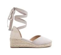 Shein Alpargatas Mujer Cuñas bajas 5 cm, Alpargatas Tipo Valenciana con Plataforma, Cierre de Cintas y Suela de Esparto Natural, Comodidad Total para el Día