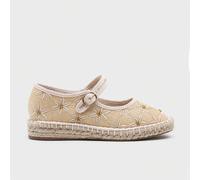 Shein Alpargatas Planas Mary Jane de lona de rafia con bordado de perlas, Merceditas Planas para Mujer (Talla Pequeñas)