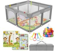 Shein ALTAUDIA Parque Infantil para Bebé con Alfombra Acolchada, 120x120, 50 Bolas Sensoriales, Agarraderas de Apoyo y Bolsa de Transporte - Centro de Juego