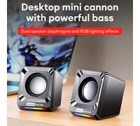 Shein Altavoz de escritorio mini Lenovo A01 con altavoces duales, subwoofer envolvente con efecto de iluminación RGB, compatible con modo alámbrico e inalám