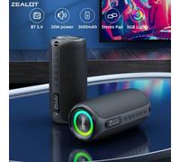 Shein Altavoz inalámbrico de alta potencia ZEALOT MP2 de 20W, subwoofer portátil para exteriores, batería de gran capacidad de 3600mAh, con luces de color R