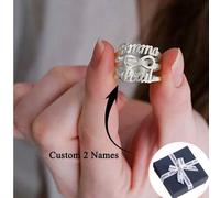 Shein Anillo abierto personalizado con doble nombre para mujer, material de acero inoxidable, anillo con símbolo de infinito en forma de corazón personaliza