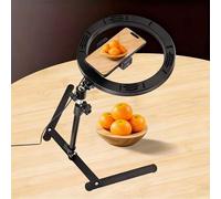 Shein Anillo de luz LED de 10 pulgadas con soporte ajustable de 46 cm de altura - Soporte de escritorio, ángulo de disparo superior, efectos de iluminación: