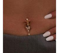 Shein Anillo de ombligo sin perforación para mujeres - Anillo de ombligo con clip con borla y colgante de mariposa, joyería corporal de estilo gótico Y2K pa