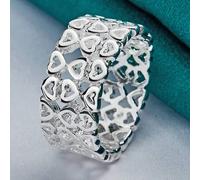 Shein Anillo de plata de ley 925 chapado en plata con corazón hueco, talla 7-10#, para mujer, encanto de boda, compromiso, joyería de moda