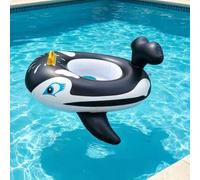 Shein Anillo inflable para nadar con diseño de orca, flotador de piscina con animal de dibujos animados con agujeros para las piernas y asa antideslizante,