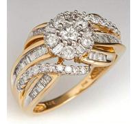 Shein Anillos de compromiso de boda de lujo para parejas, anillo eterno para mujer, anillo de flor de circonita cúbica blanca artificial, joyería elegante d