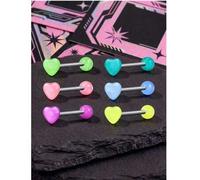 Shein Anillos de lengua con corazón estilo Y2K de acero inoxidable 316L, piercings de lengua con corazón de arcoíris de acrílico, bolas de anillo de lengua