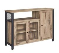 Shein Aparador, Armario de Cocina, Armario de Almacenaje, con 3 Puertas, para Salón, Cocina, Comedor, 33 x 110 x 75 cm, Estilo Casa de Campo, Marrón Roble y