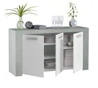 Shein Aparador, Mueble de Salón, Estilo Industrial Ambit Blanco Cemento 3 Puertas Abatibles Melamina Tiradores Cromo Bisagras Metal Armarios Espacioso Auxil
