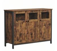 Shein Aramrio de Almacenamiento, Aparador con Puertas de Cristal, para Comedor, Salón, Cocina, Estilo Industrial, Marrón Rústico y Negro Tinta