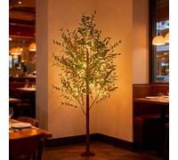 Shein Árbol de olivo artificial premium con luces LED de 120/150/180 cm, árbol de luces con 180/240/300 LED de color blanco cálido, árbol artificial de deco