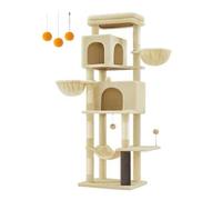Shein Árbol Grande para Gatos, Torre para Arañar de 175 cm de Altura, Multinivel con 2 Cuevas, 2 Cestas, 5 Rascadores, Alfombra, Plataforma, Hamaca, Beige A