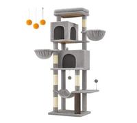 Shein Árbol Grande para Gatos, Torre para Arañar de 175 cm de Altura, Multinivel con 2 Cuevas, 2 Cestas, 5 Rascadores, Alfombra, Plataforma, Hamaca, Gris Pa