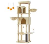 Shein Árbol Grande para Gatos, Torre para Arañar de 175 cm de Altura, Multinivel con 2 Cuevas, 2 Cestas, 5 Rascadores, Alfombra, Plataforma, Hamaca, Beige A