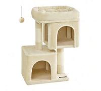 Shein Árbol para Gatitos, Torre de 67 cm, S, para Gatitos de hasta 3 kg, Plataforma Grande, 2 Cuevas, Rascador, Beige