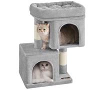 Shein Árbol para Gatos, Torre de Juegos 67 cm, S, Casa para Gatos de hasta 3 kg, Plataforma Grande, 2 Cuevas, Rascador, Gris Claro