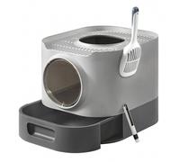 Shein Arenero Cerrado para Gatos, Caja de Arena para Gatos XXL, con Tapa, Bandeja Extraíble, Recogedor, Cepillo, Gatos de Varios Tamaños, Menos Rastro, Gris