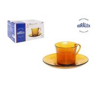 Shein ARISE - Juego de 6 Tazas de Vidrio Templado con Plato (180 ml) Duralex , Elegantes y Resistentes, Aptas para Café, Té o Postres, Ideal para Uso Diario