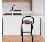 Shein ARISE -Taburete Plegable con Respaldo - Silla Plegable de Metal y Madera - Ideal para Cocina, Terraza o Jardín (Alto. 80 cm x Largo. 40 cm - Negro)