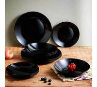 Shein ARISE - Vajilla de Vidrio Negro Zelie 18 Piezas - 6 Platos Llenos 25 cm, 6 Platos Hondos 20 cm, 6 Platos de Postre 18 cm, Elegante para Cena, Fiesta y