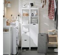 Shein Armario alto de baño BZR123-W con cesta de ropa, gabinete de lavanderÃa, cofre de lavanderÃa, decoración de baño, organizador de baño, accesorio