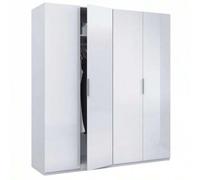 Shein Armario grande 180x200x52 cm Ropero 4 puertas habitación dormitorio Blanco brillo melamina, balda alta almacenamiento y 2 barras colgar muebles kit mo